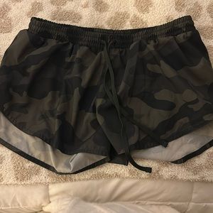 Dark green camouflage athletic shorts